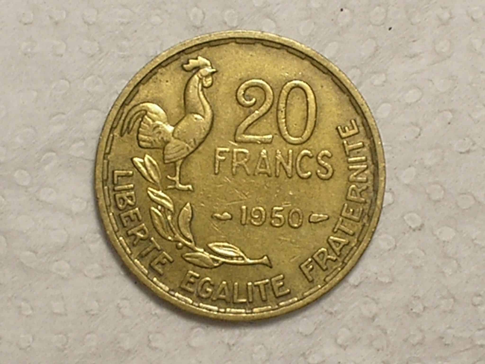 França) 20 Francs - 1950 - Georges Guiraud - 3 Plumas / Bz/al / box47