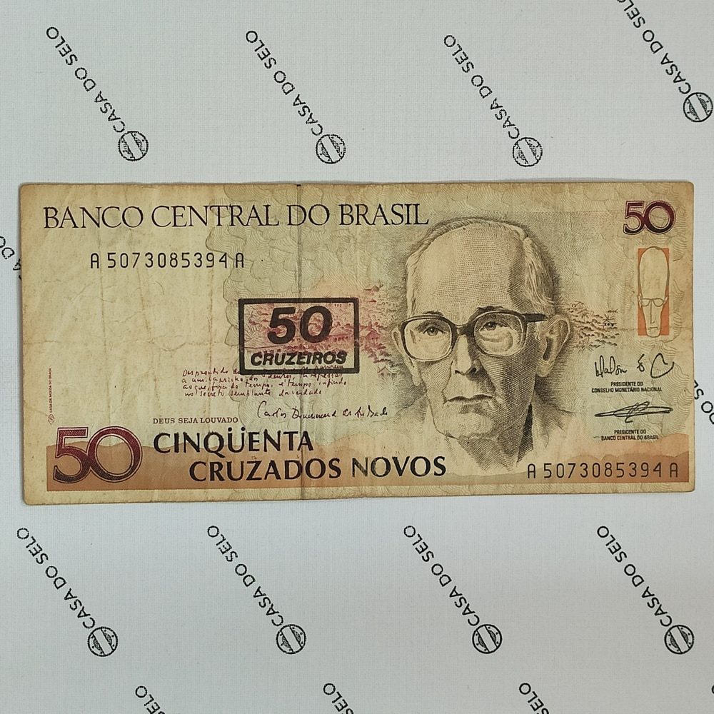 Brasil | 50 Cruzados Novos | Carimbo 50 Cruzeiros | Ced-039
