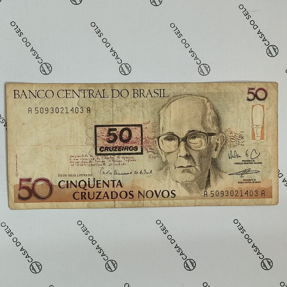 Brasil | 50 Cruzados Novos | Carimbo 50 Cruzeiros | Ced-040