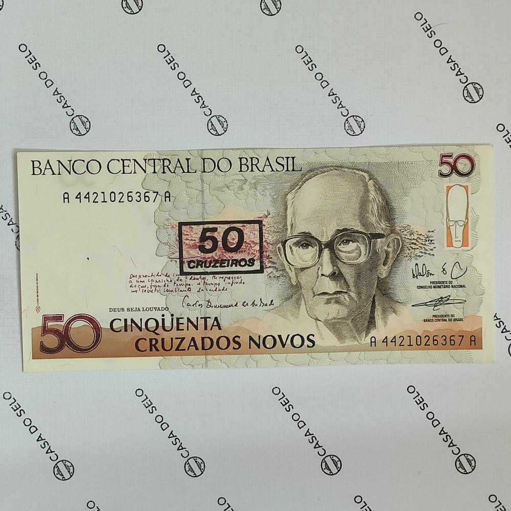 Brasil | 50 Cruzados Novos | Carimbo 50 Cruzeiros | Ced-041