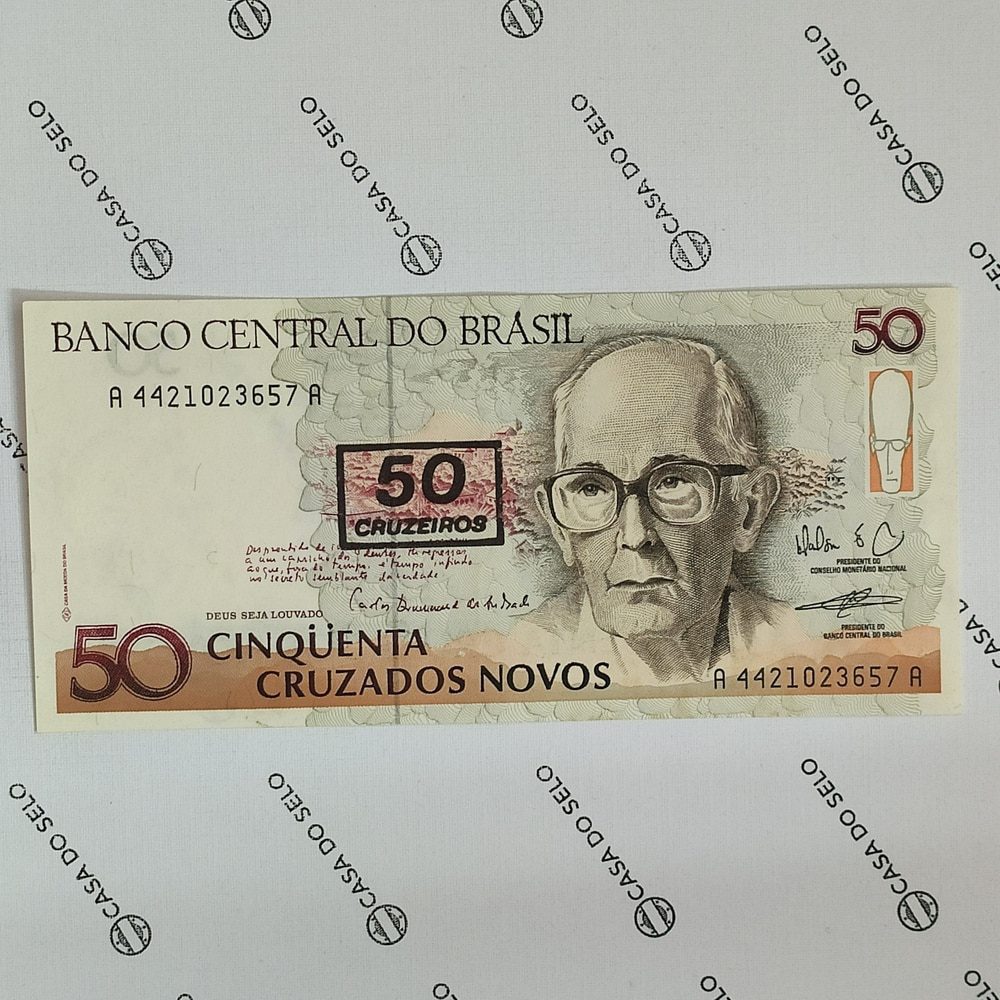 Brasil | 50 Cruzados Novos | Carimbo 50 Cruzeiros | Ced-042