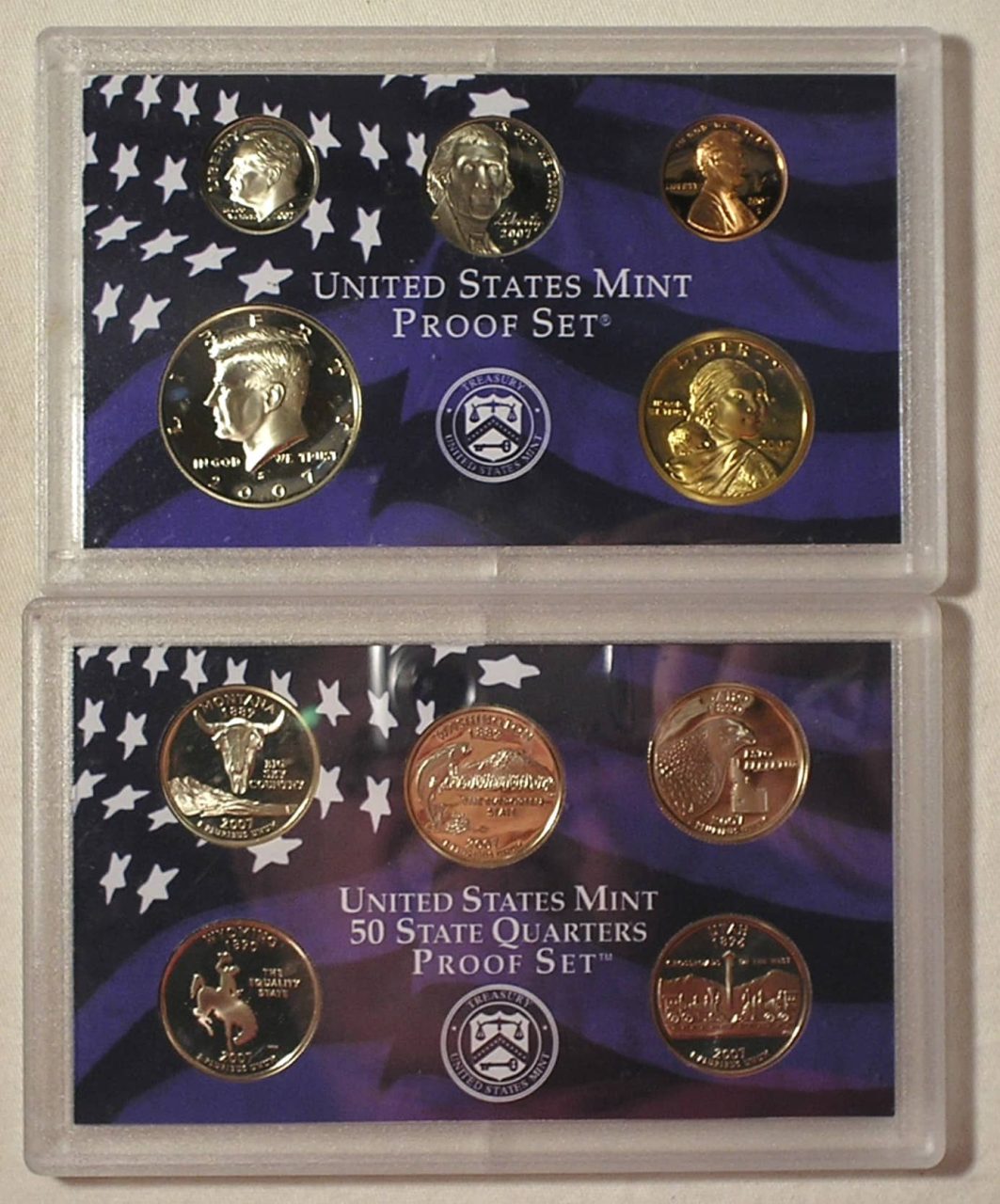 Dois Estojo Mint Set Proof – 2007-s San Francisco + Estados Montana, Washington, Idaho, Wyoming e Utah / com 10 Moedas / cod.ems1