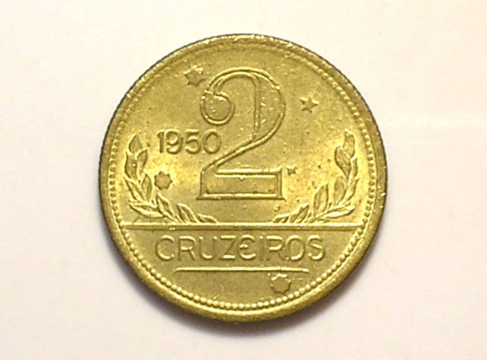 Raro no estado para essa data - 2 Cruzeiros 1950 / Mapa do Brasil / Flor de Cunho