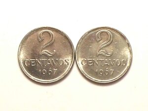 2 Moedas de 2 Centavos de 1967 Flor de Cunho - Raro no estado