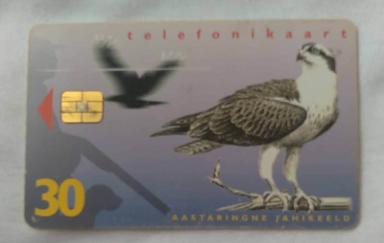 Cartão telefone Estônia Eesti Telefon 1997. Aguia Pescadora ave protegida.