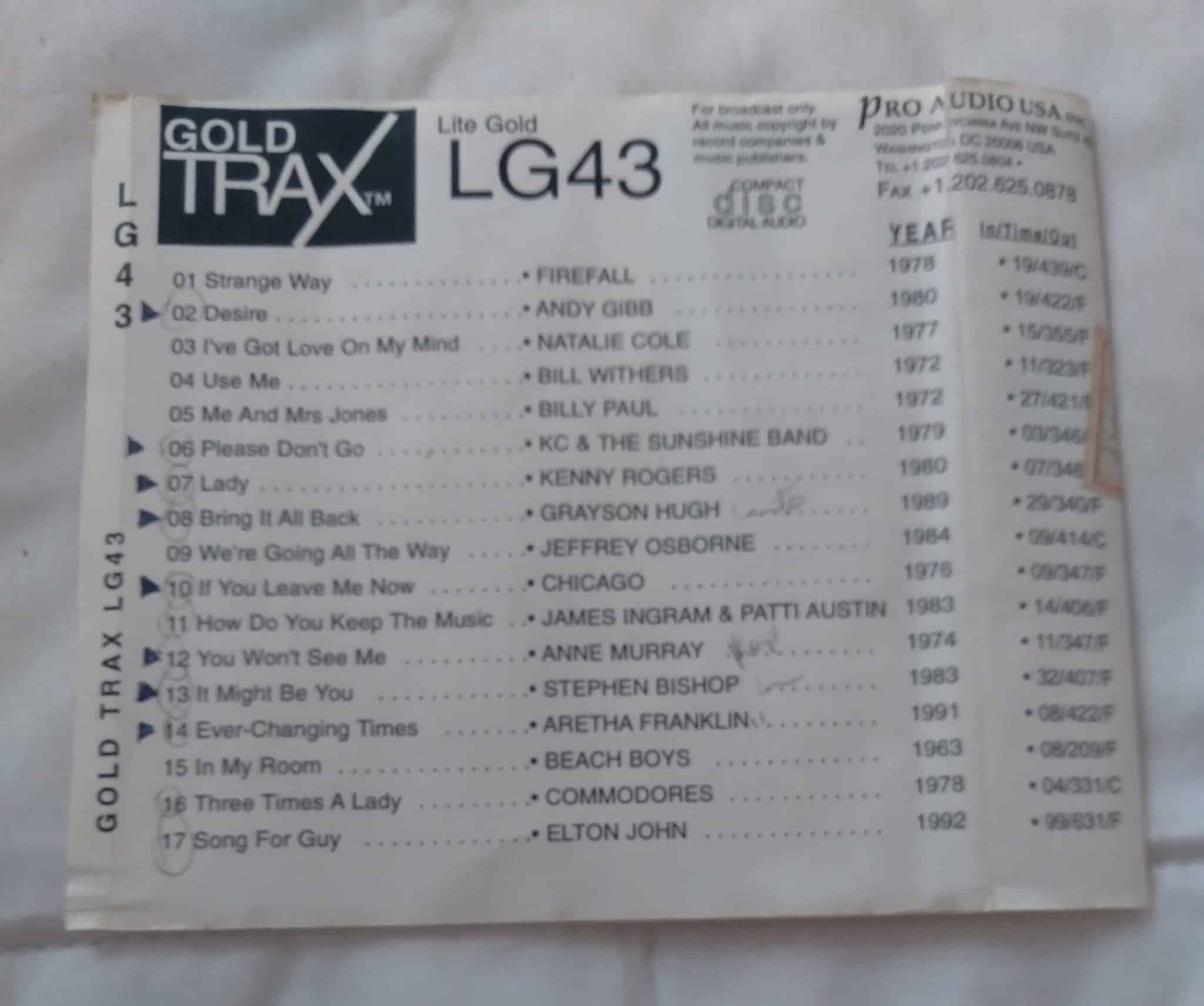 Cd promocional Pro Audio Gold Trax Lite Gold LG43. Firefall.