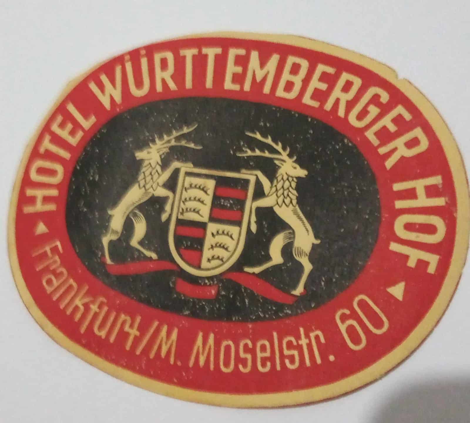 Etiqueta de Mala Hotel Wuttemberger Hofv Frankfurt Moselstr 60 Dec. 50 Casa do Colecionador