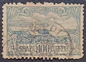 Comemorativos - RHM C0010 (Usado) 100 Réis - Tricentenário de Cabo Frio/RJ - 13/11/1915 (Selos da República)