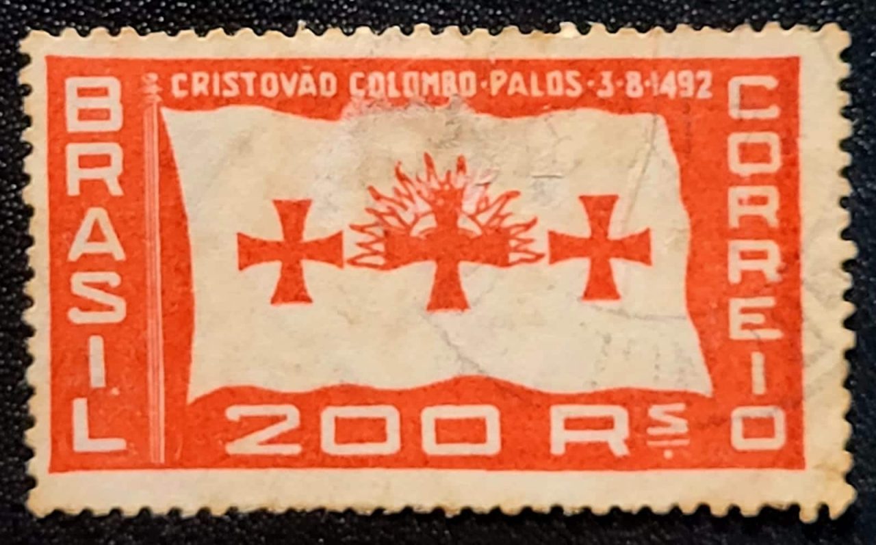 Comemorativos - RHM C0058 C (Usado - Variedade) 200 Réis - Recordação da Partida de C. Colombo de Palos, 1492 - 18/08/1933 (Selos do Brasil)
