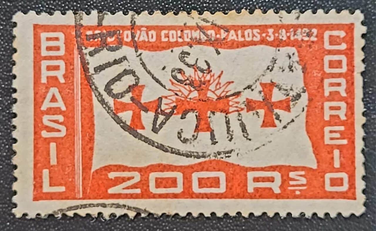 Comemorativos - RHM C0058 (Usado) 200 Réis - Recordação da Partida de C. Colombo de Palos, 1492 - 18/08/1933 (Selos do Brasil)
