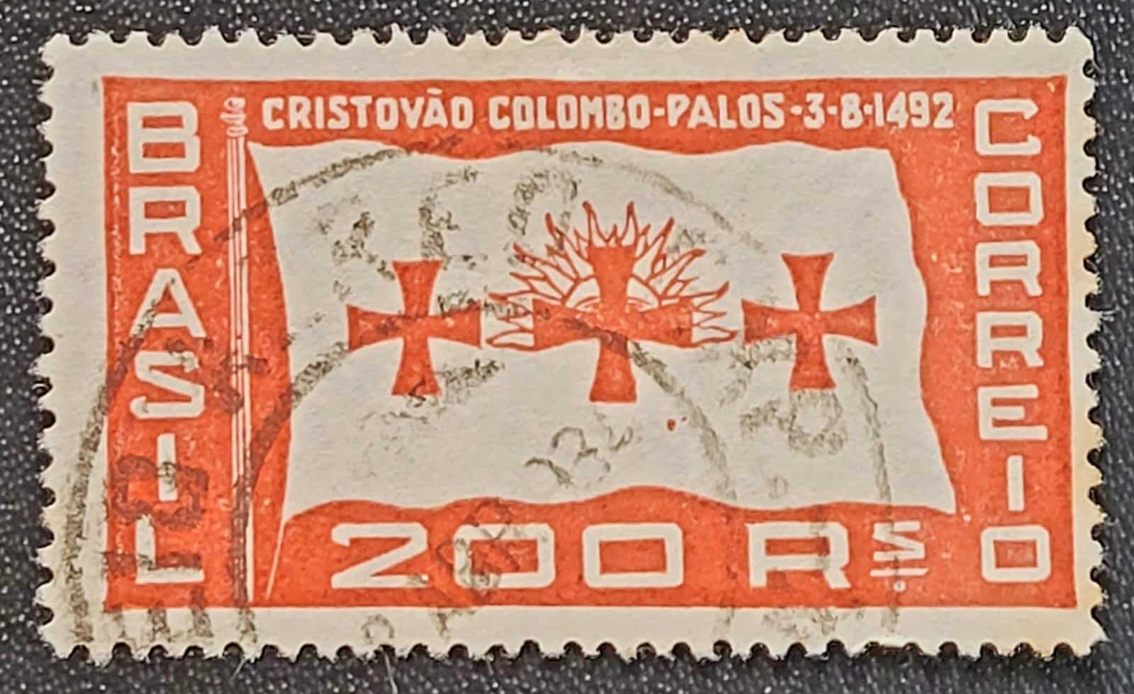 Comemorativos - RHM C0058 (Usado) 200 Réis - Recordação da Partida de C. Colombo de Palos, 1492 - 18/08/1933 (Selos do Brasil)