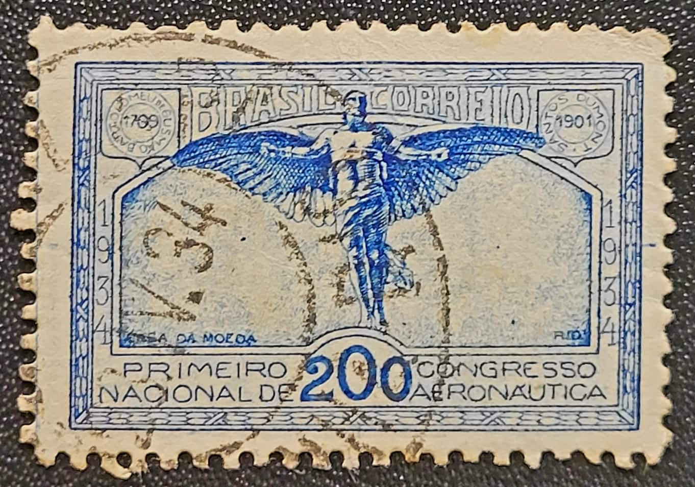 Comemorativos - RHM C0065 (Usado) 200 Réis - Congresso Nacional de Areonáutica São Paulo/SP - 15/04/1934 (Selos do Brasil)