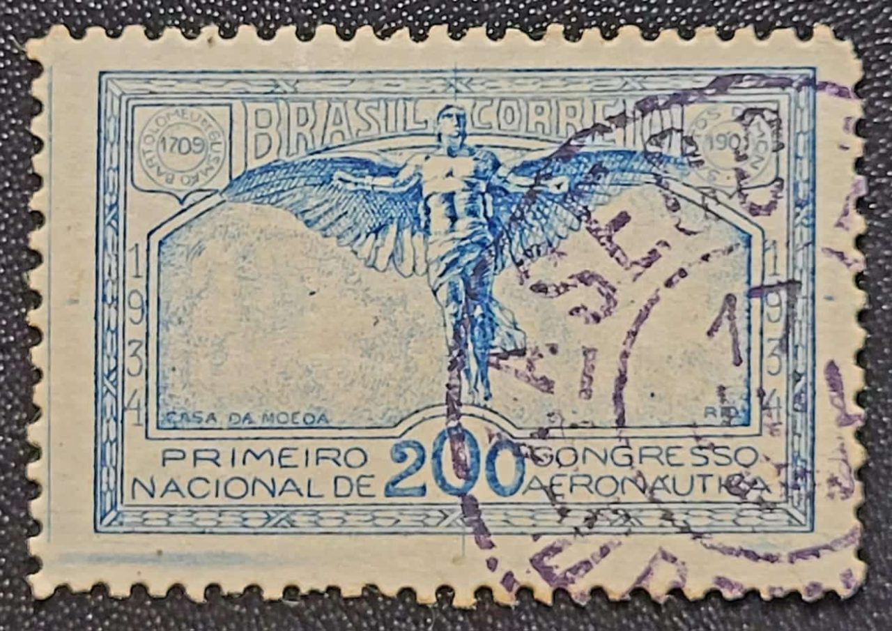 Comemorativos - RHM C0065 (Usado) 200 Réis - Congresso Nacional de Areonáutica São Paulo/SP - 15/04/1934 (Selos do Brasil)