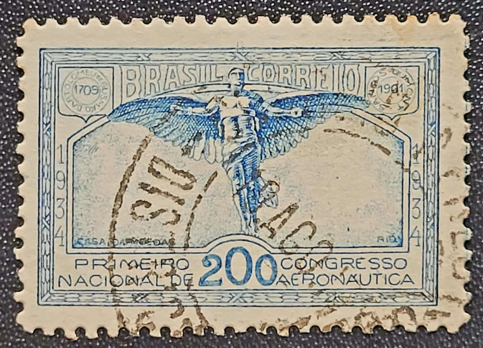 Comemorativos - RHM C0065 (Usado) 200 Réis - Congresso Nacional de Areonáutica São Paulo/SP - 15/04/1934 (Selos do Brasil)