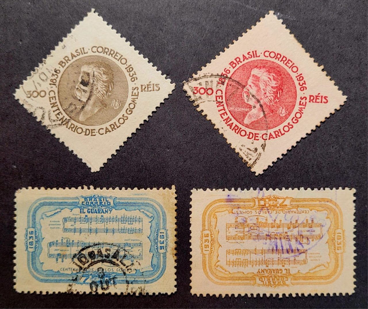 Comemorativos - RHM C0106 a C0109 (Usados) Série Completa - Centenário do Nascimento de Carlos Gomes - 11/07/1936 (Selos do Brasil)