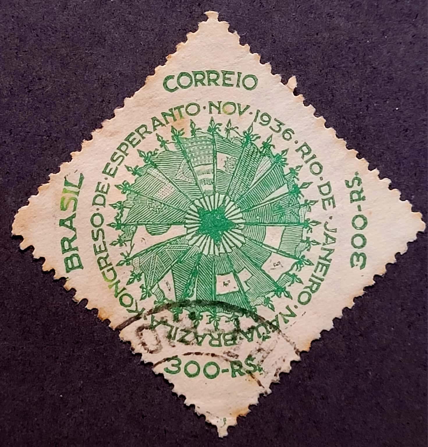 Comemorativos - RHM C0115 (Usado) 300 Réis - 9º Congresso Brasileiro de Esperanto Rio de Janeiro/RJ - 19/01/1937 (Selos do Brasil)