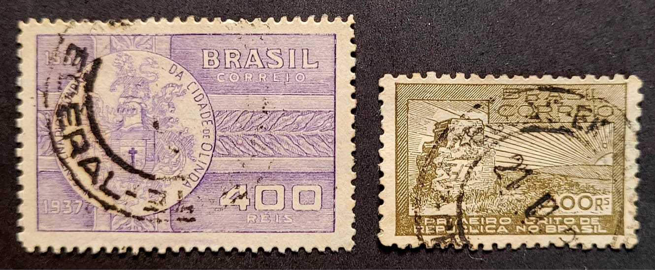 Comemorativos - RHM C0128 e C0129 (Usados) Série Completa - 4º Centenário de Olinda/PE e Primeiro Grito da República - 24//01/1938 (Selos do Brasil)