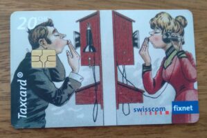 242S Cartão Telefone Suíça Swisscom 2006. 150 anos de telecomunicações. Cartão postal de 1910.