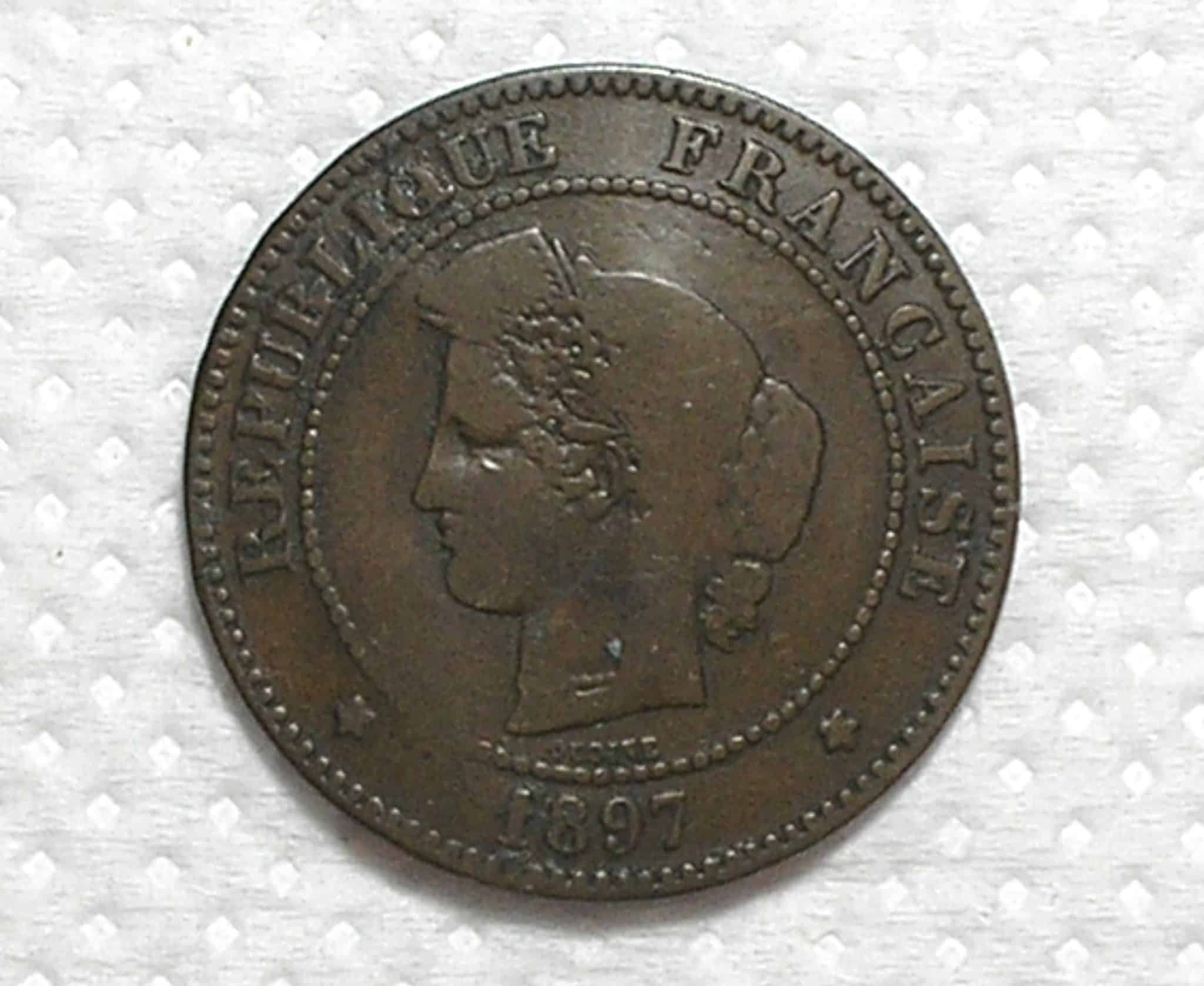 França) 5 Centimes - 1897-a / 3ª República / Soberba / Bronze / box34.1