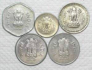 India) 20/25/50 - Paise - 1986/1986/1963 + 1 Rupee - 1996/1997 / Co/Ni / box49