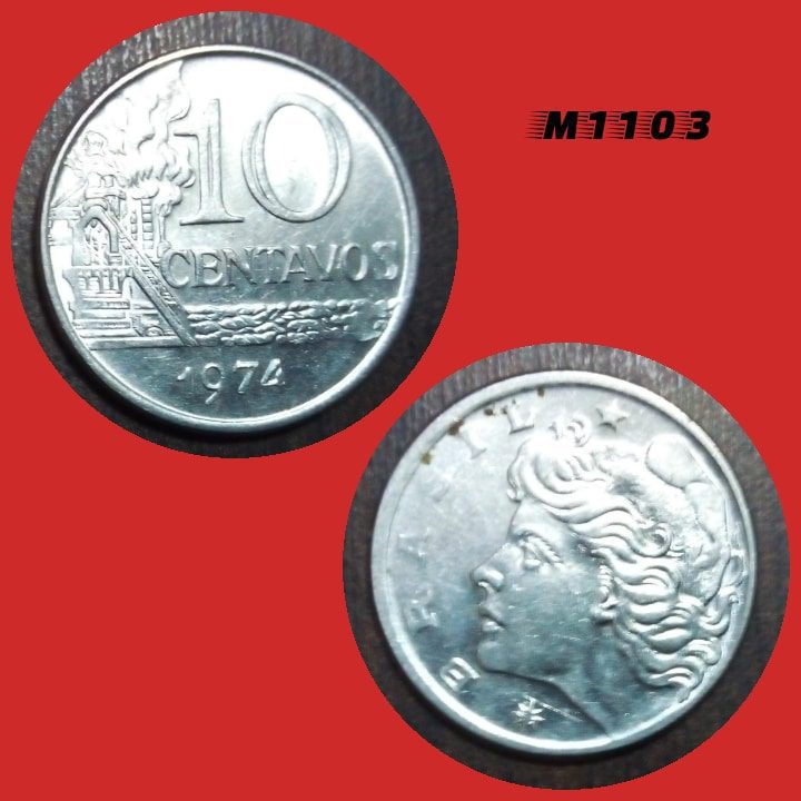 Moeda 10 centavos - Aço Inox - 4,2g - 23mm - 1974 - M1103