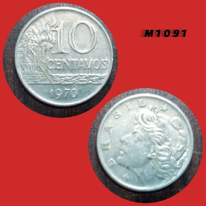 Moeda 10 centavos - CuproNíquel - 5,5g - 23mm - 1970 - M1091
