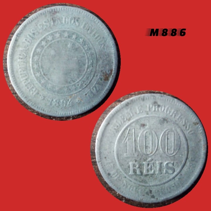 Moeda 100 Réis - CuproNíquel - 10g - 27mm - 1894 - M886