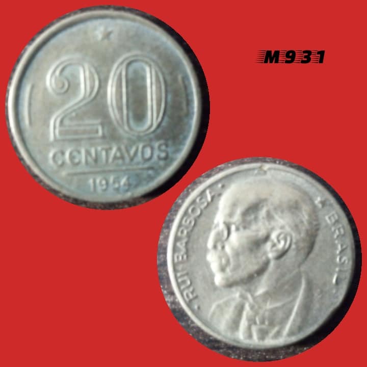 Moeda 20 centavos - Bronze-Alumínio - 4g - 19mm - 1954 - M931