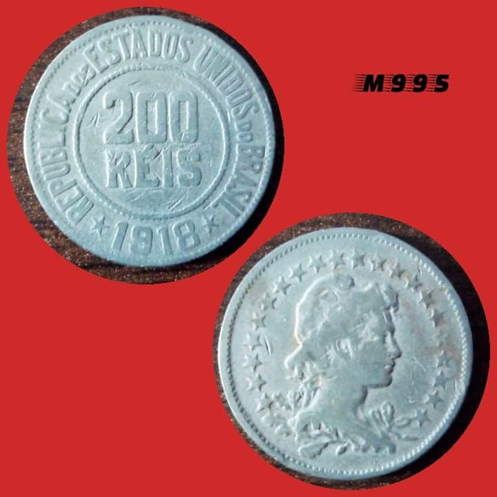Moeda 200 Réis - CuproNíquel - 8g - 25mm - 1918 - M995
