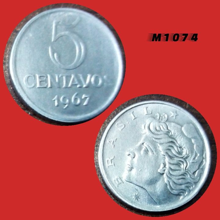 Moeda 5 centavos - Aço Inox - 3,9g - 21mm - 1967 - M1074