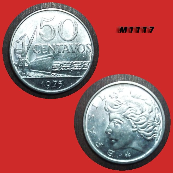 Moeda 50 centavos - Aço Inox - 6,6g - 27mm - 1975 - M1117