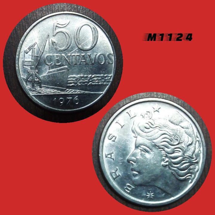 Moeda 50 centavos - Aço Inox - 6,6g - 27mm - 1976 - M1124