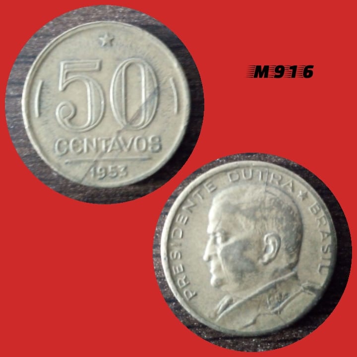 Moeda 50 centavos - Bronze-Alumínio - 5g - 21mm - 1953 - M916