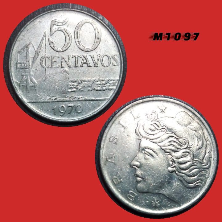 Moeda 50 centavos - CuproNíquel - 8,7g - 27mm - 1970 - M1097