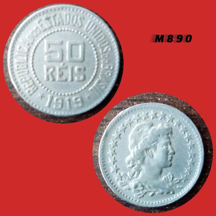 Moeda 50 Réis - CuproNíquel - 3g - 17mm - 1919 - M890