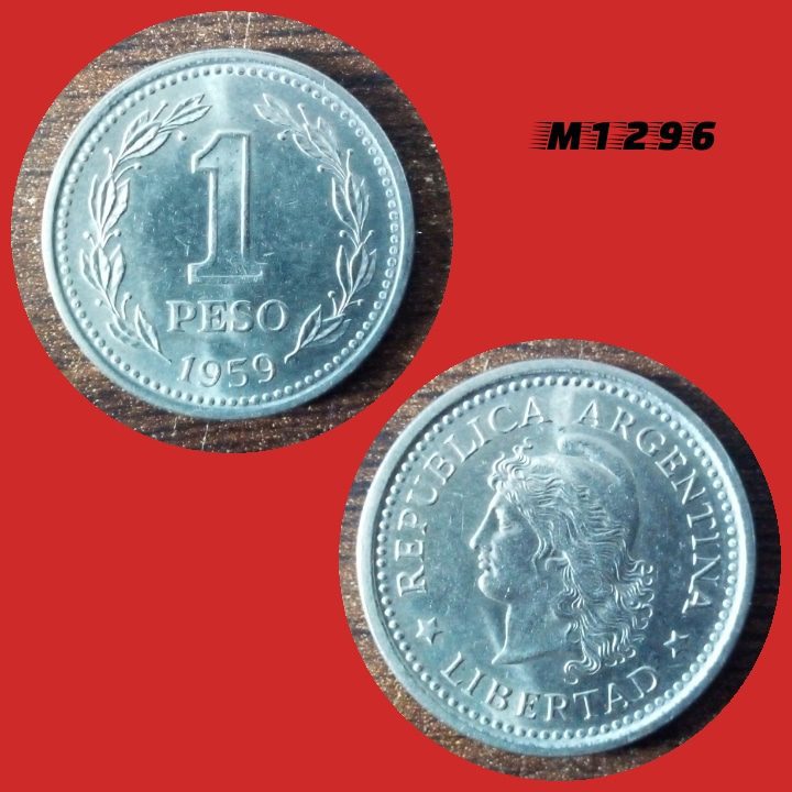 Moeda Argentina - 1 peso - Aço revestido Níquel - 6,5g - 25,5mm - 1959 - M1296