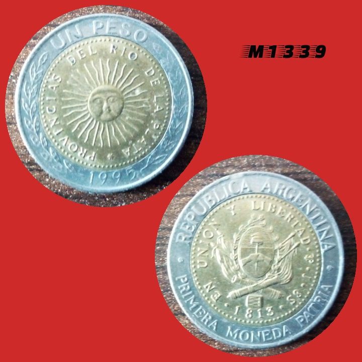 Moeda Argentina - 1 peso - Bimetálica - 6,35g - 23mm - 1995 - M1339