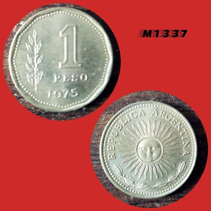Moeda Argentina - 1 peso - Bronze-Alumínio - 5g - 22,3mm - 1975 - M1337