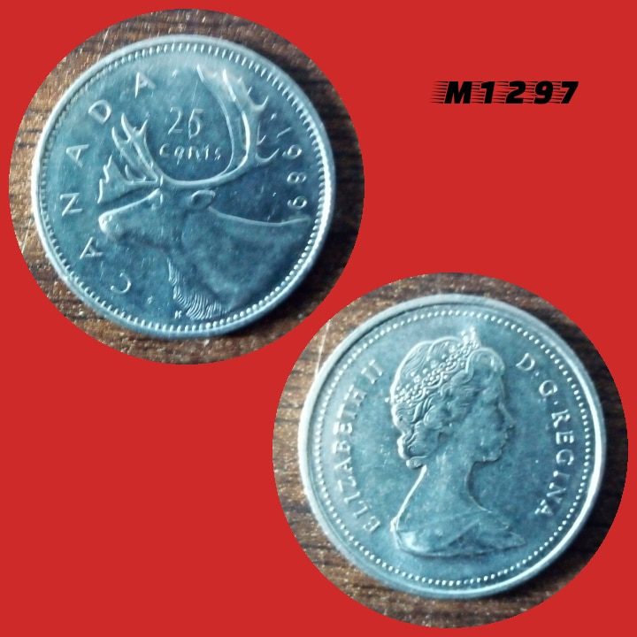 Moeda Canadá - 25 cêntimos - Níquel - 5,05g - 23,88mm - 1989 - M1297