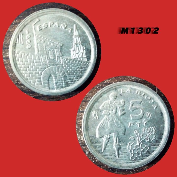 Moeda Espanha - 5 pesetas - Alumínio-Broze 3g - 17,5 - 1996 - La Rioja - M1302