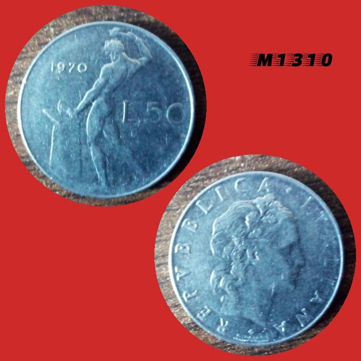 Moeda Itália - 50 liras - Aço Inox - 6,2g - 24,8mm - 1970 - M1310
