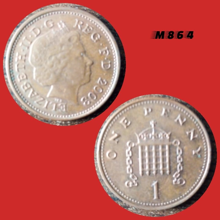 Moeda Reino Unido - 1 new penny - Aço revestido Cobre - 3,56g - 20,32mm - 2003 - M864