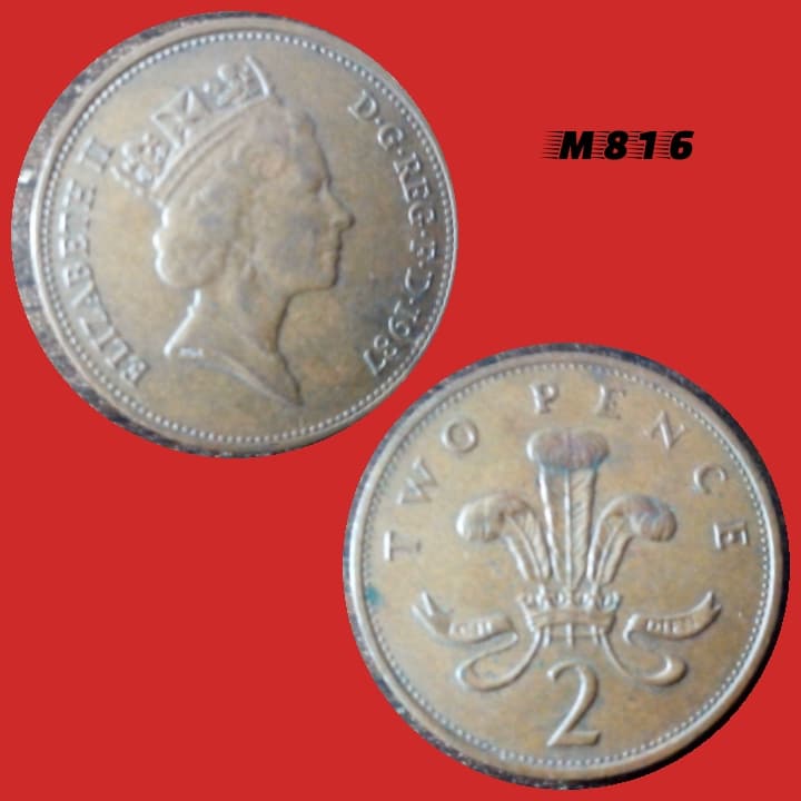 Moeda Reino Unido - 2 new penny - Bronze - 7,12g, 25,9mm - 1987 - M816