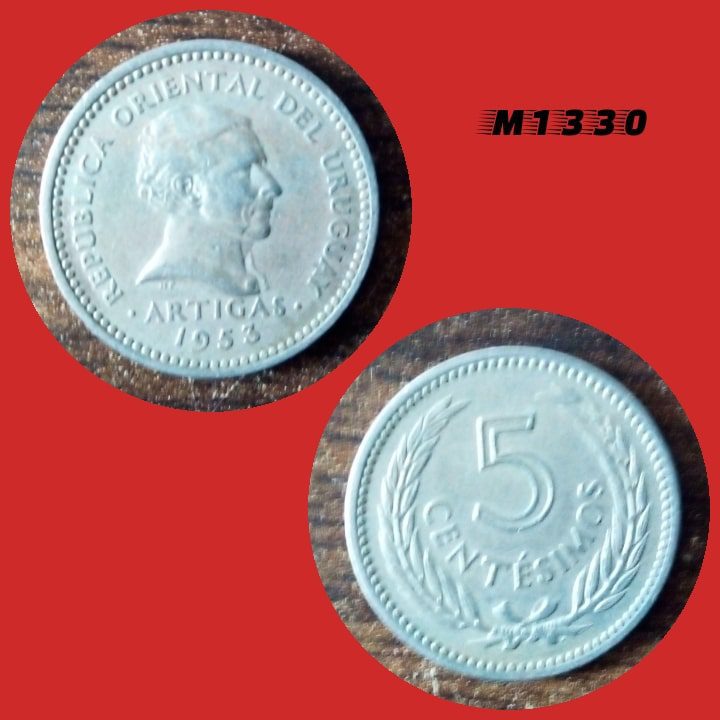 Moeda Uruguai - 5 centésimos - CuproNíquel - 3,5g - 20mm - 1953 - M1330