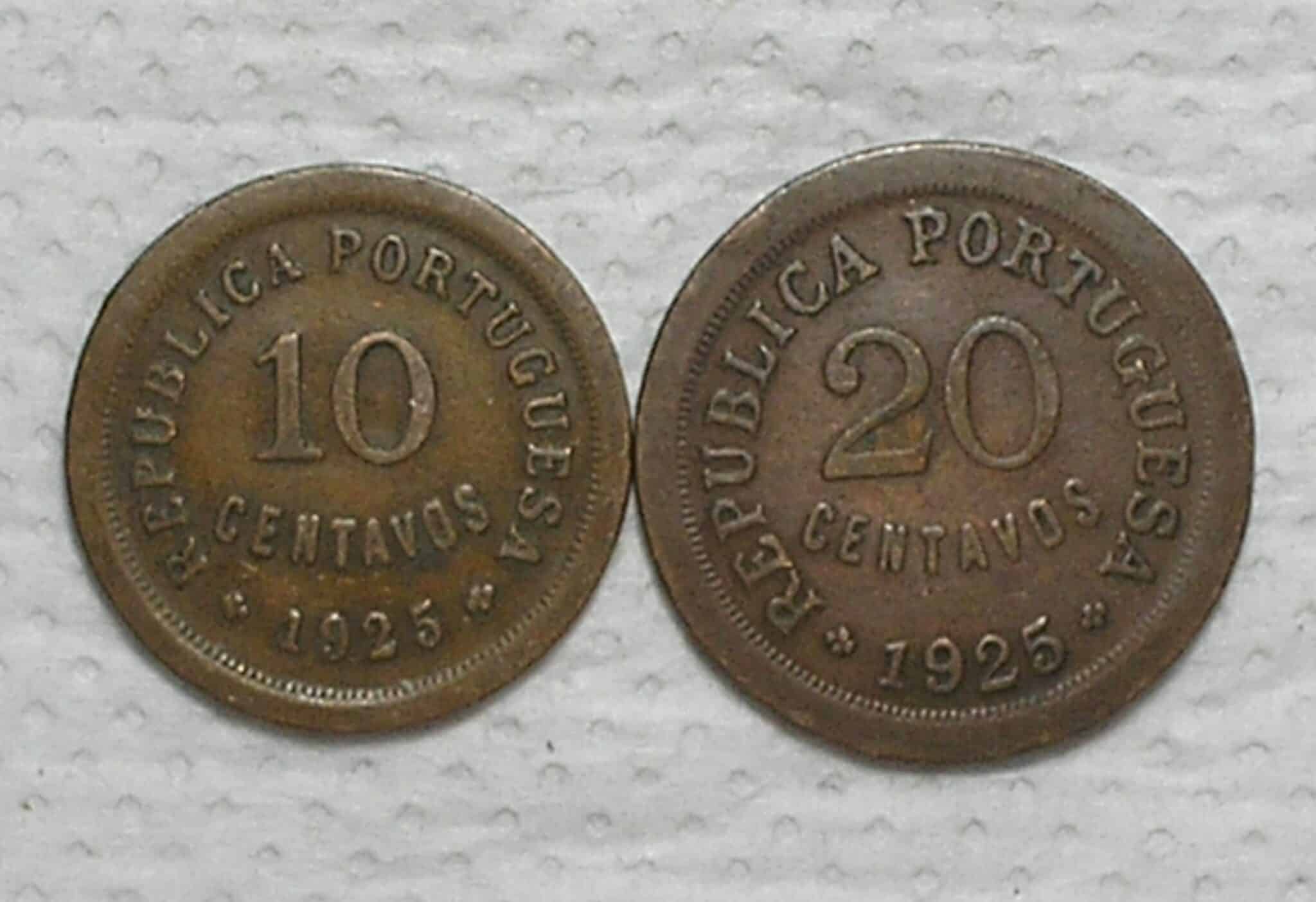 Portugal) 10 / 20 Centavos - 1925 / Bronze / box50.2