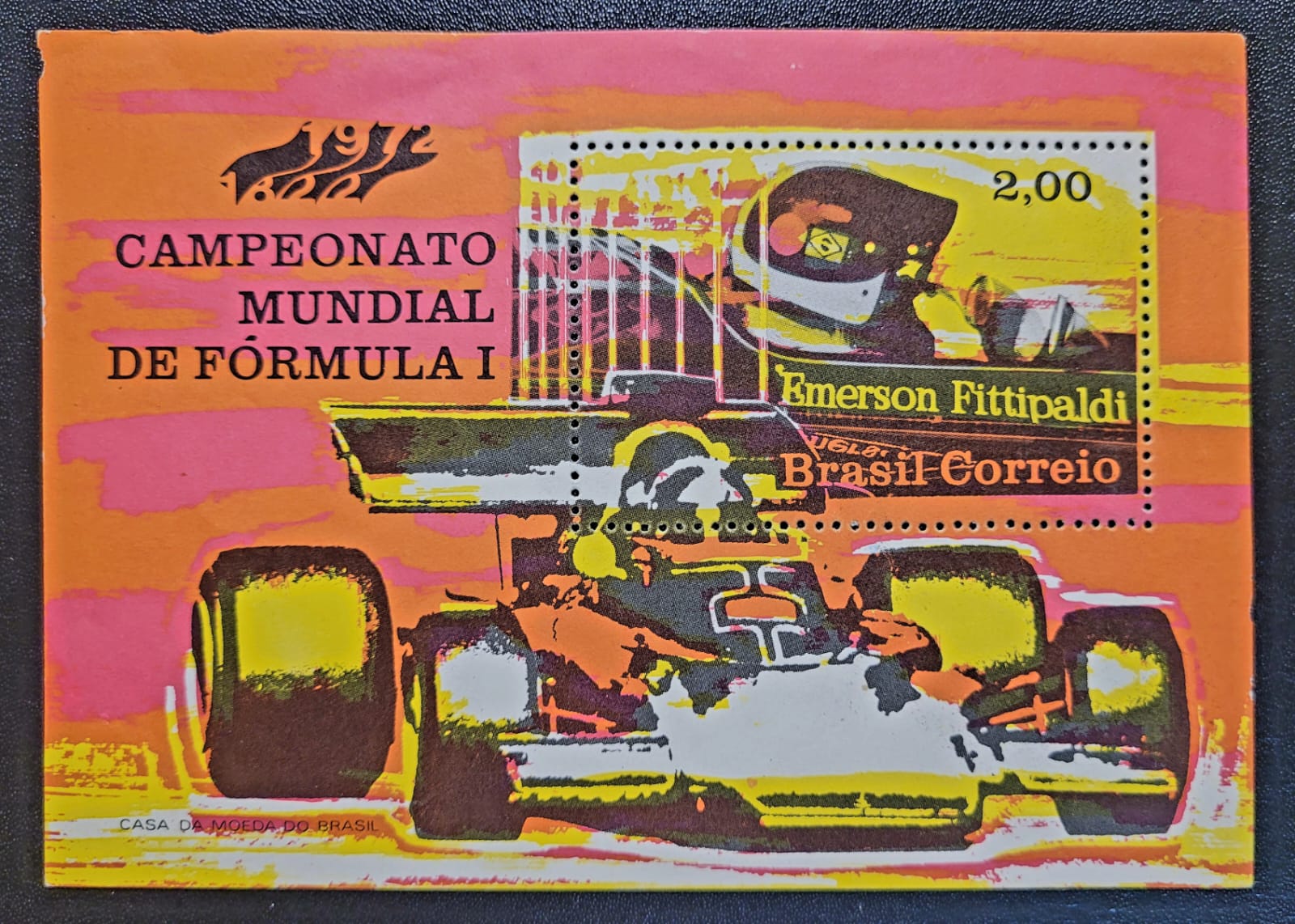 Bloco Comemorativo RHM B033 Novo Campeao Mundial de Formula 1 de 1972 1 Casa do Colecionador