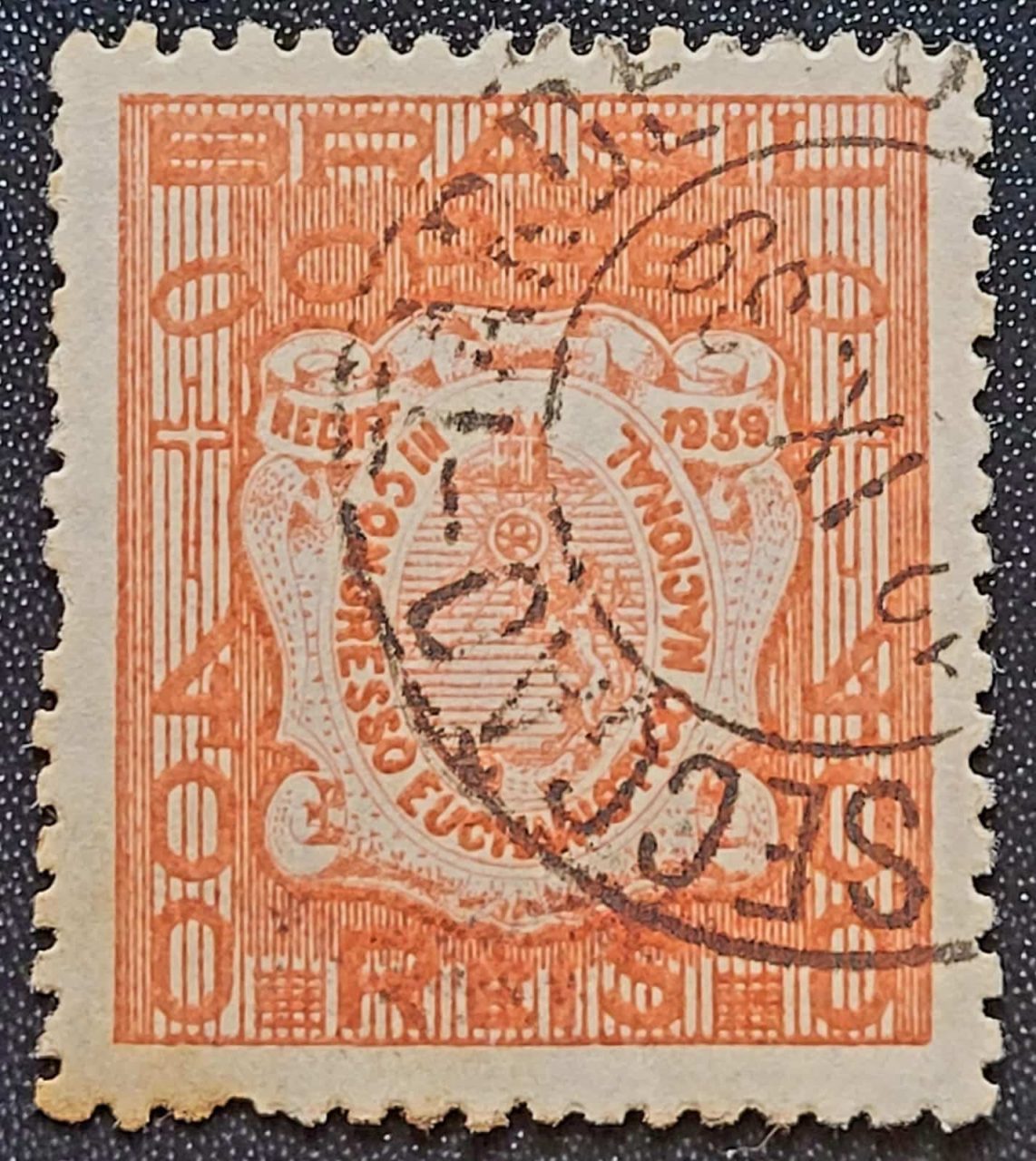 Comemorativos - RHM C0137 A (Usado - Variedade) 400 Réis - 3º Congresso Eucarístico Nacional Recife/PE - 03/09/1939 (Selos do Brasil)