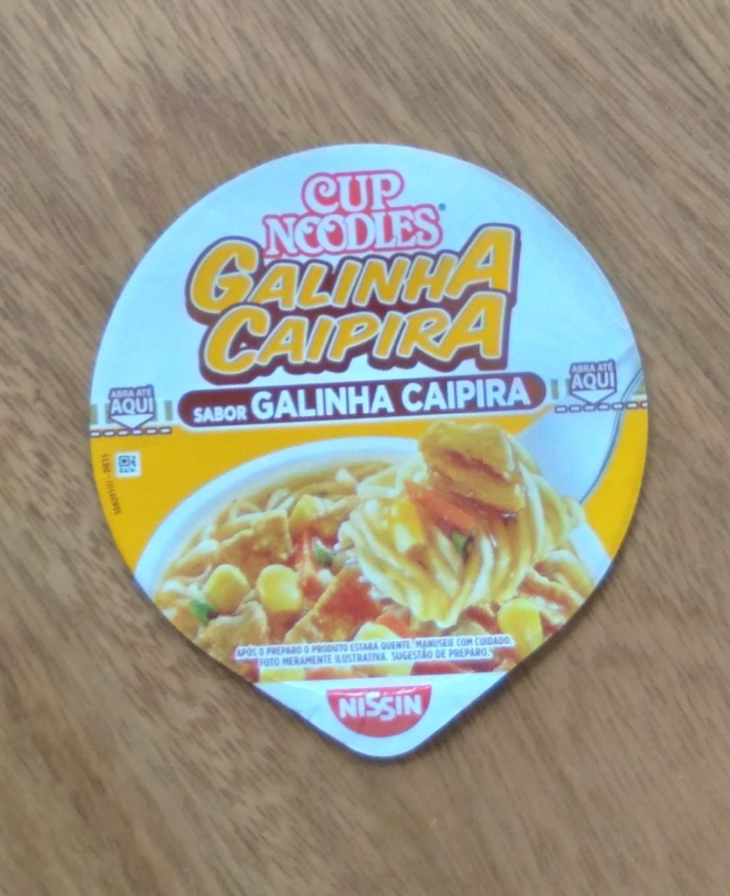 Tampa Lacre rotulo embalagem de alimentos Nissin Cup Noodles Galinha caipira.