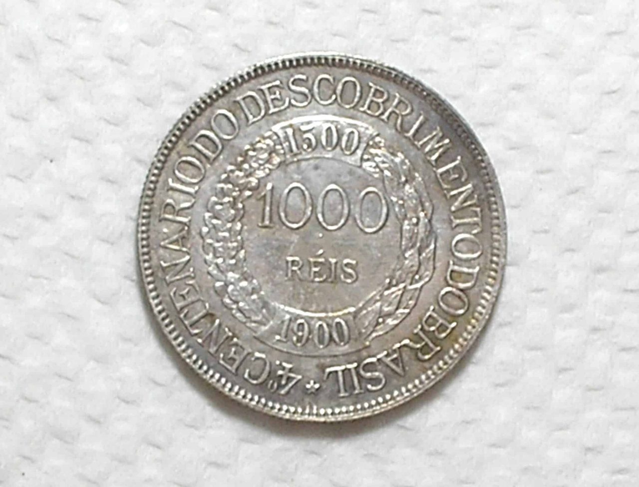 | Casa do Colecionador 1000 Reis 1900 Da Serie Do 4o Centenario Do Descobrimento Do Brasil Prata 917 Flor De Cunho 2