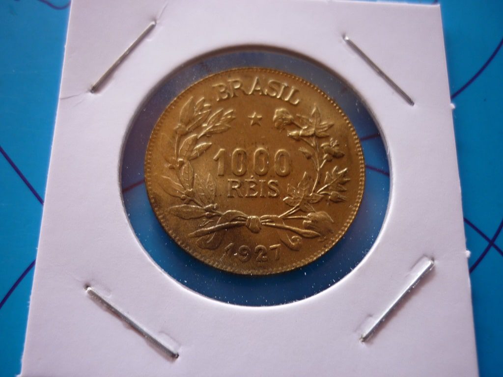 1000 RÉIS 1927 SB/FC COM MANCHAS NO CAMPO OCASIONADAS PELO ARMAZENAMENTO . VER FOTOS.